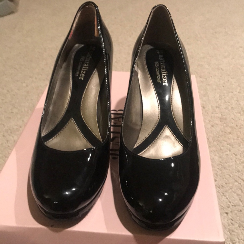 Black patent heels